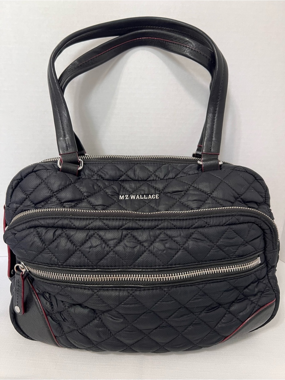 MZ Wallace Sutton Black Quilted Crossbody Leather Handle Shoulder Handbag
